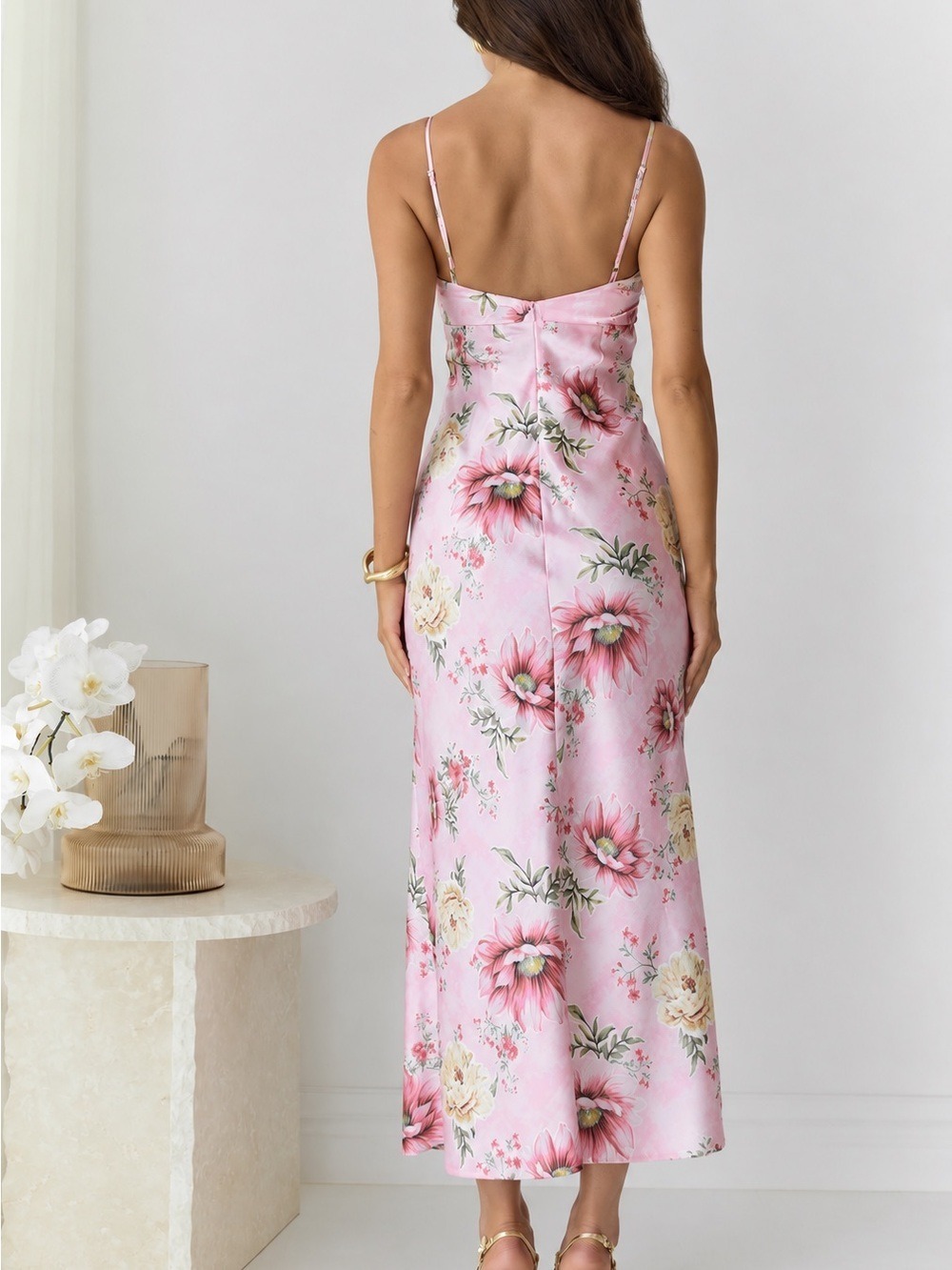 Hello Molly Sun Drenched Shores Pink Floral Satin Midi Dress NWT Small - Picture 6 of 7